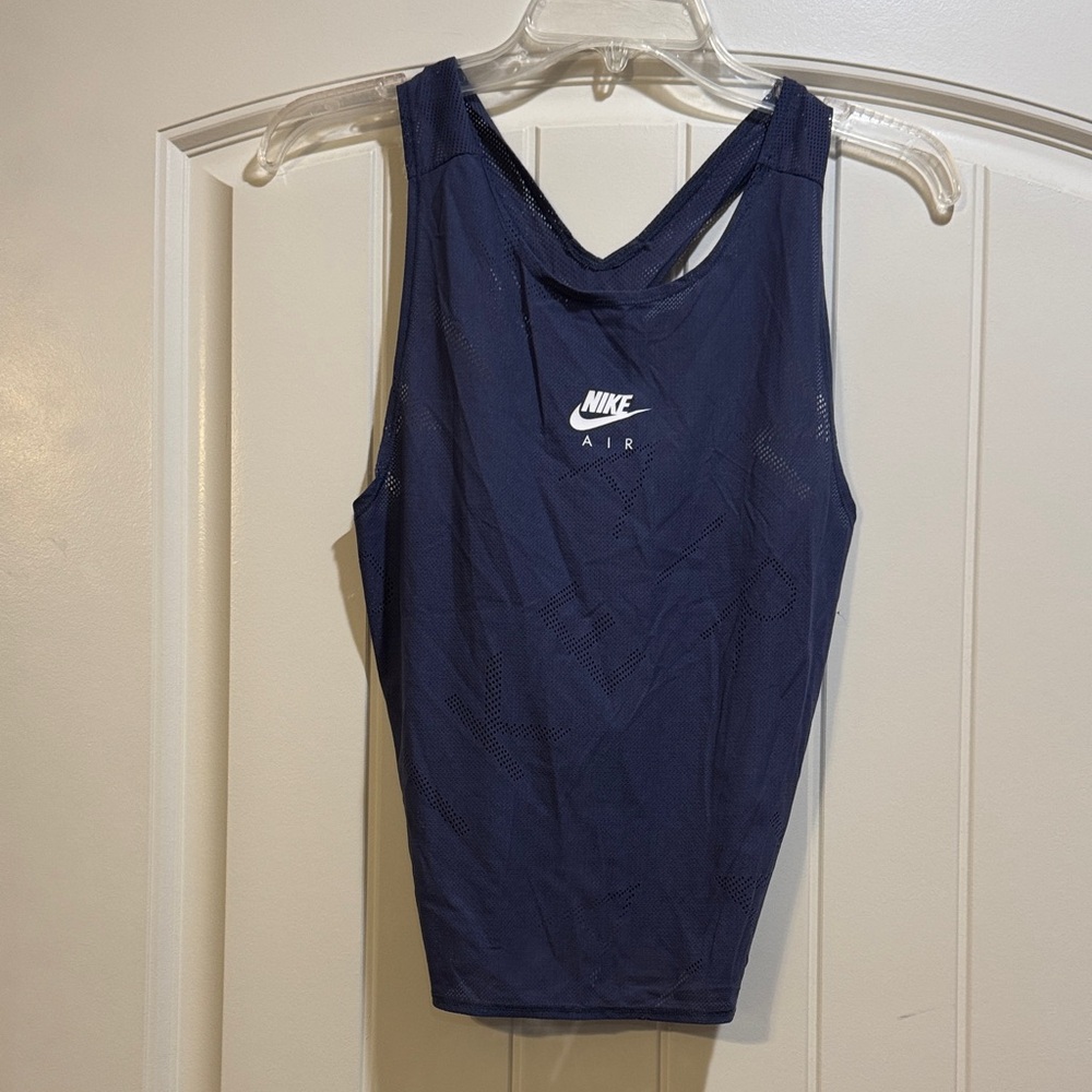Nike Women's Navy Mesh Racerback Tank with White Logo